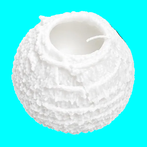 A white textured spherical candle holder or vase with a rough, bubbly surface and an open top, shown on a plain white background.