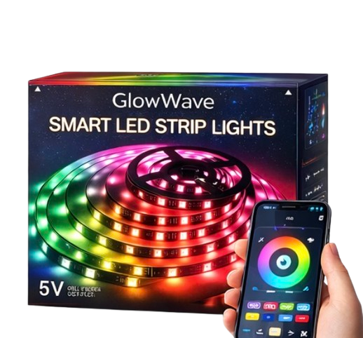 GlowWave Smart LED Strip Lights — 16.4ft RGB, App & Bluetooth Control