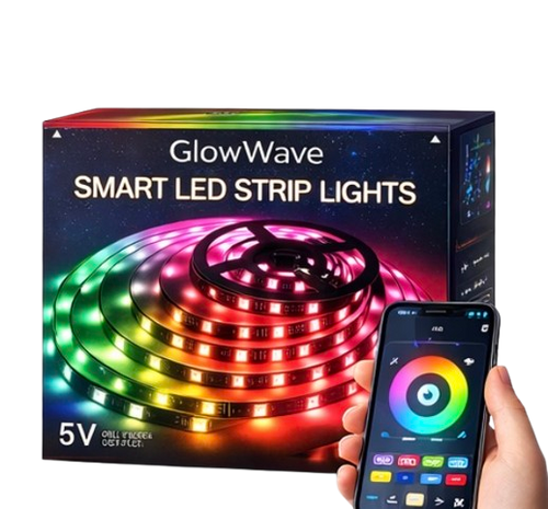GlowWave Smart LED Strip Lights — 16.4ft RGB, App & Bluetooth Control